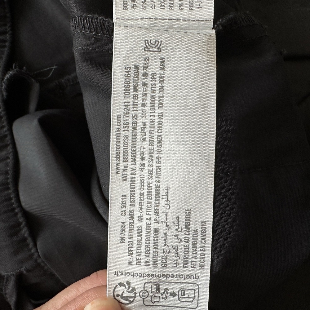 Abercrombie & Fitch Black Cargo Pants L Short Elastic Waist Wide Leg Pockets - Picture 12 of 16